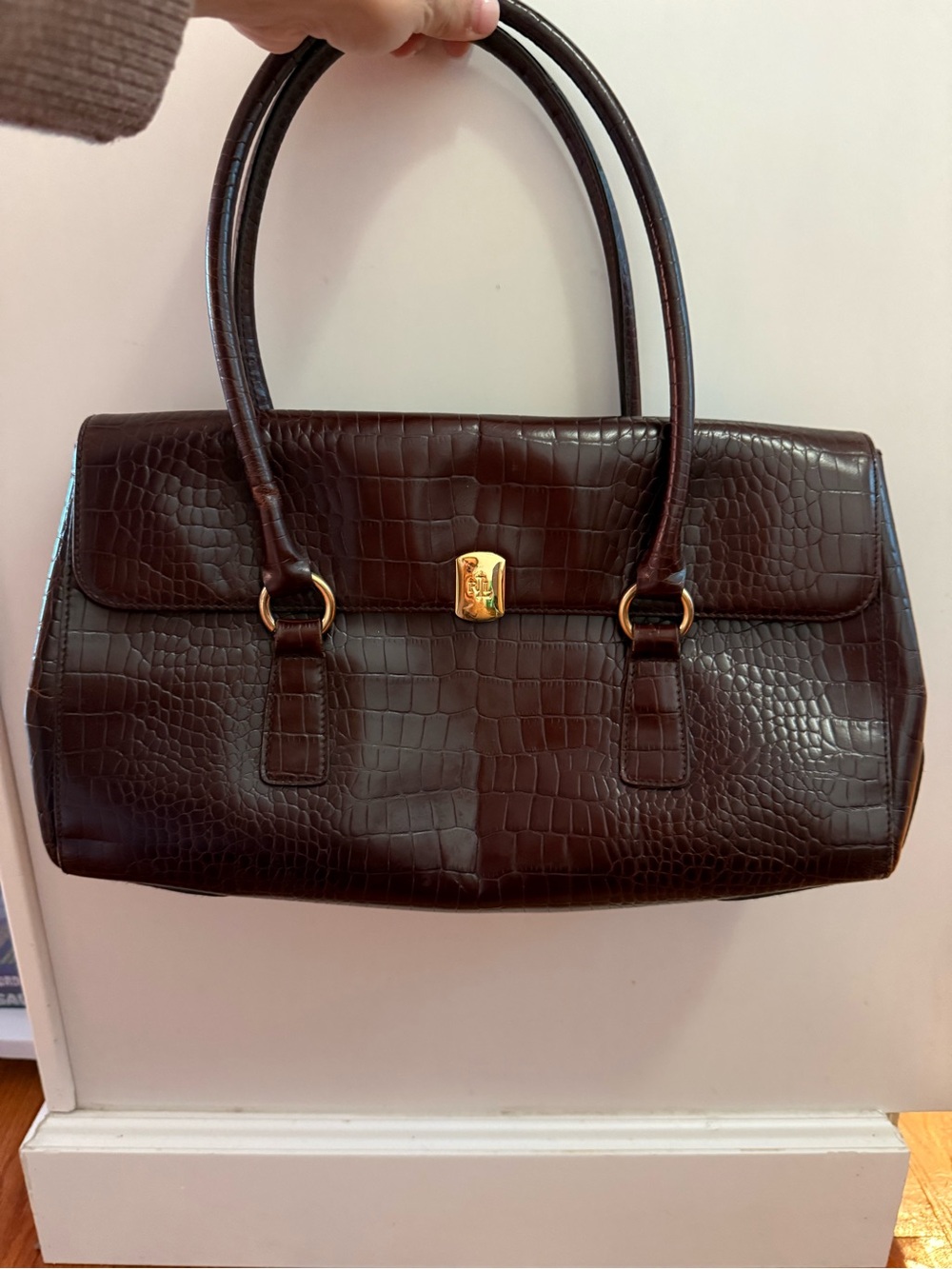 Vintage Lauren Ralph Lauren Crocodile-Embossed Shoulder Bag Y2K